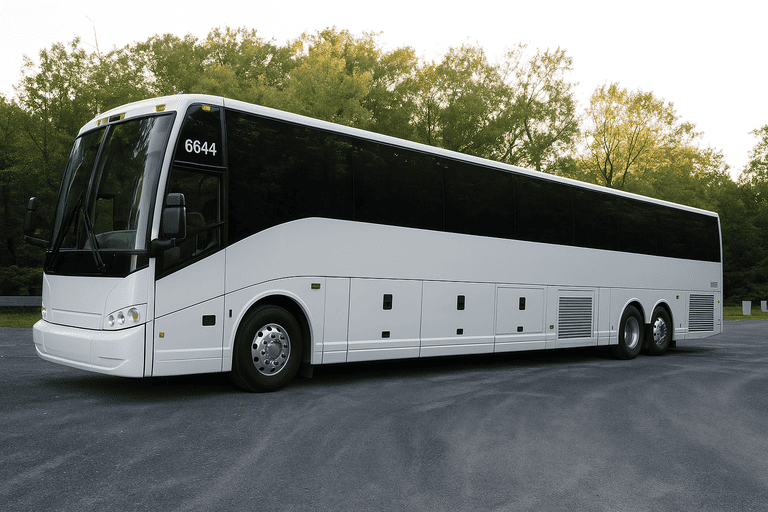 exterior of Bus Rental Company Bloomington coach bus